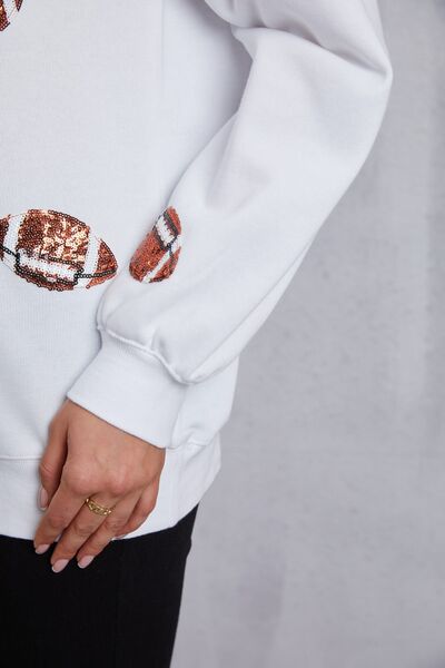 Football Sequin Patch Long Sleeve Sweatshirt Trendsi