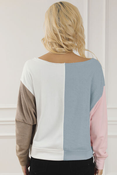 Blue Zone Planet |  Color Block Boat Neck Sweatshirt BLUE ZONE PLANET