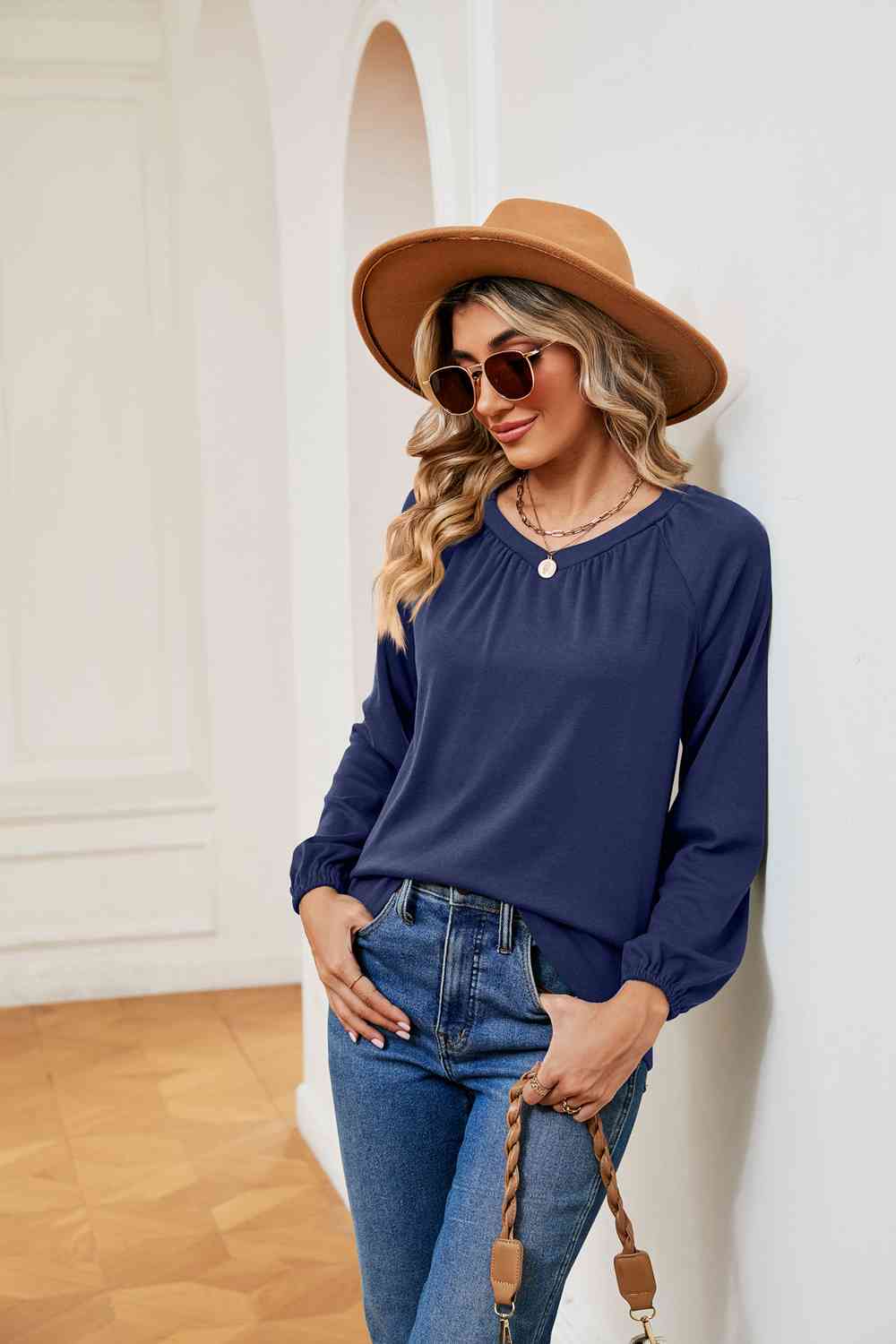 V-Neck Long Sleeve T-Shirt BLUE ZONE PLANET