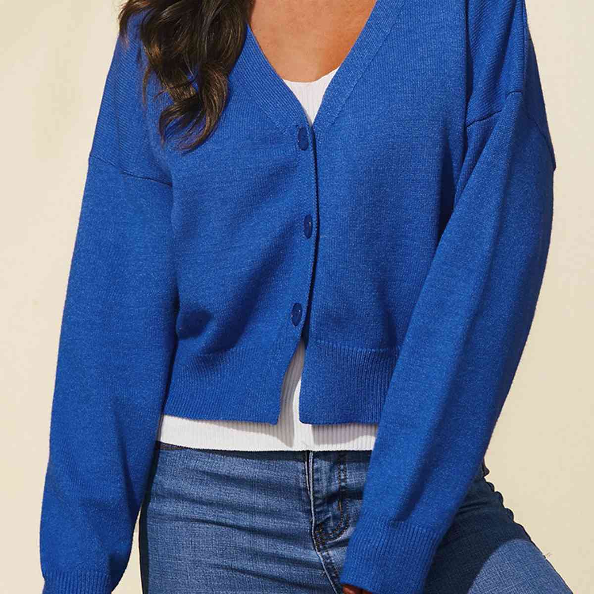 V-Neck Button Up Long Sleeve Cardigan BLUE ZONE PLANET