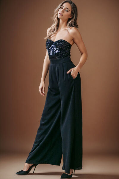 Blue Zone Planet |  Sequin Tube Wide Leg Jumpsuit BLUE ZONE PLANET