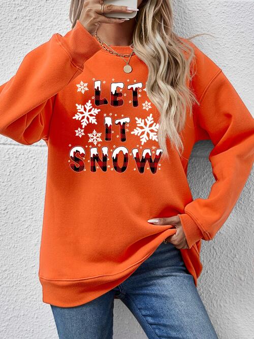 LET IT SNOW Round Neck Long Sleeve Sweatshirt BLUE ZONE PLANET