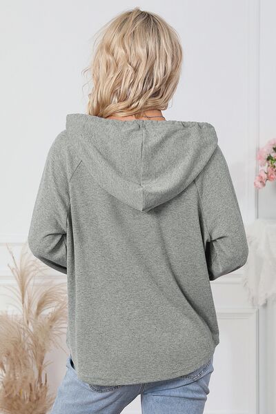 Drawstring Half Snap Long Sleeve Hoodie-TOPS / DRESSES-[Adult]-[Female]-2022 Online Blue Zone Planet