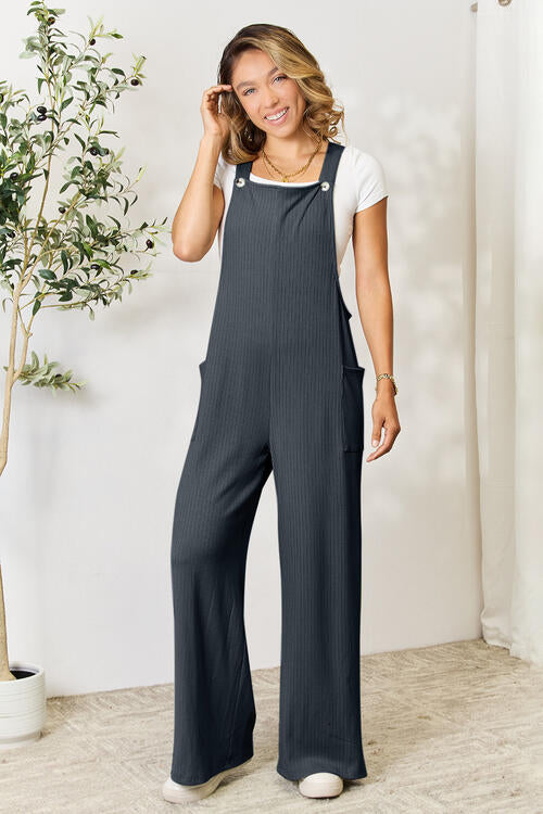 Double Take Full Size Wide Strap Overall with Pockets BLUE ZONE PLANET