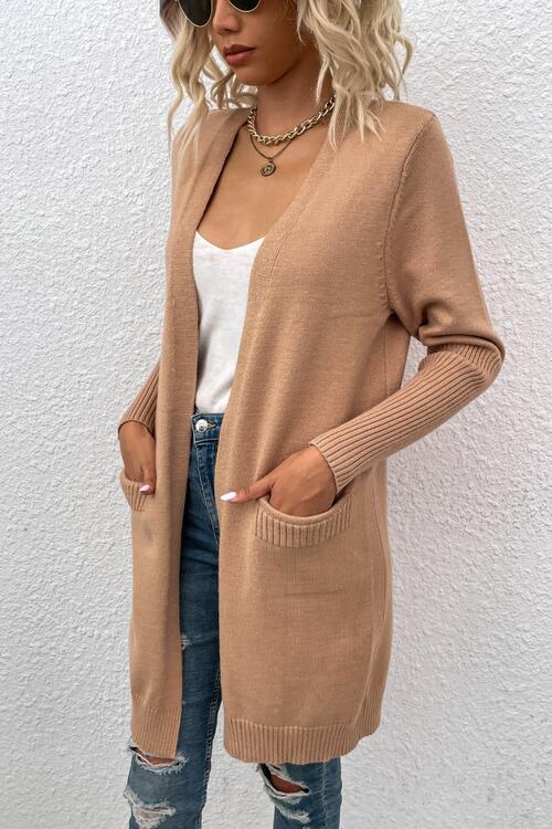 Open Front Long Sleeve Cardigan with Pockets BLUE ZONE PLANET