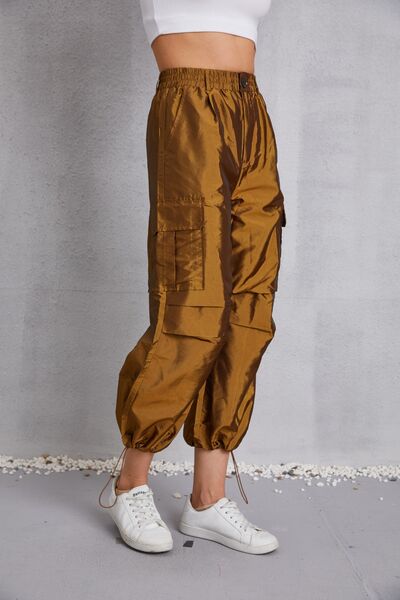 Drawstring High Waist Pants with Cargo Pockets BLUE ZONE PLANET