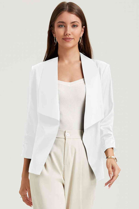 Ruched Open Front Blazer BLUE ZONE PLANET