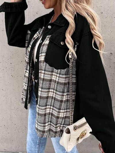 Plaid Button Up Dropped Shoulder Jacket BLUE ZONE PLANET