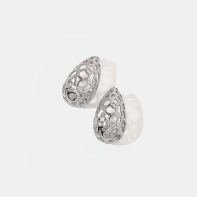 Stainless Steel Teardrop Hollowed Earrings-EARRINGS-[Adult]-[Female]-Silver-One Size-2022 Online Blue Zone Planet