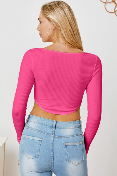 Ribbed Long Sleeve T-Shirt Trendsi