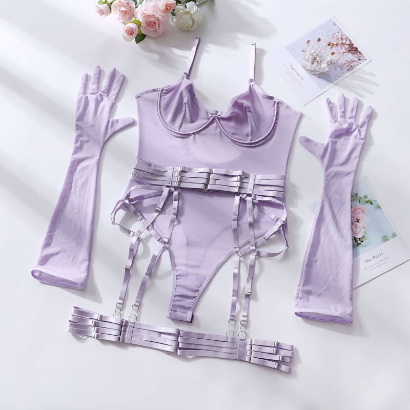 one-piece bodysuit with gloves and bandage see-through mesh sex suit kakaclo