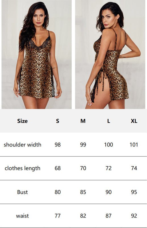 Women'S Sexy V-Neck Leopard Print Nightdress kakaclo