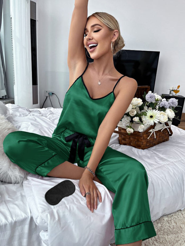 Women's color contrast sexy V-neck pajama sets kakaclo