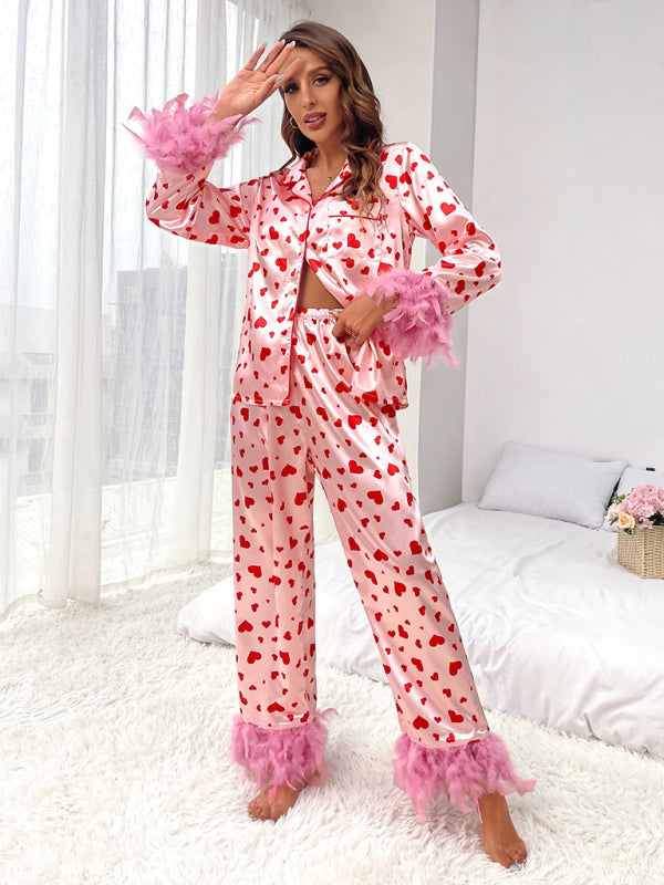 Valentine's Day Sweet Love Print Casual Suit Pajamas kakaclo
