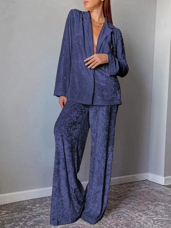 Blue Zone Planet |  Warm thickened velvet pajamas, long sleeves and trousers two-piece set kakaclo