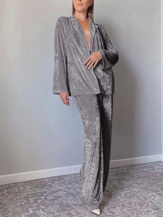 Blue Zone Planet |  Warm thickened velvet pajamas, long sleeves and trousers two-piece set kakaclo