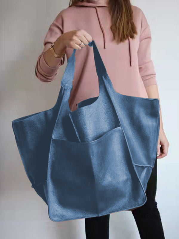 Simple Large Bag Soft Leather Large Capacity One Shoulder Portable Tote Bag BLUE ZONE PLANET