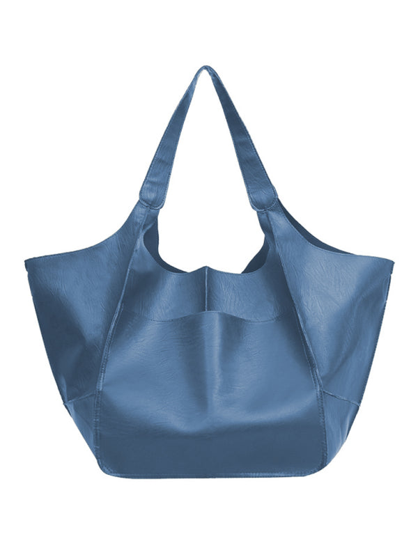 Simple Large Bag Soft Leather Large Capacity One Shoulder Portable Tote Bag BLUE ZONE PLANET
