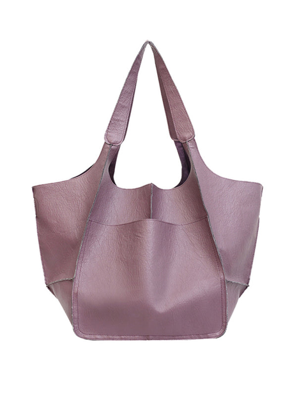 Simple Large Bag Soft Leather Large Capacity One Shoulder Portable Tote Bag BLUE ZONE PLANET