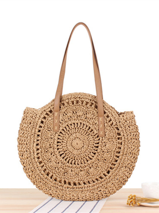 Blue Zone Planet |  Round shoulder straw woven bag woven bag beach bag bag straw woven bag BLUE ZONE PLANET