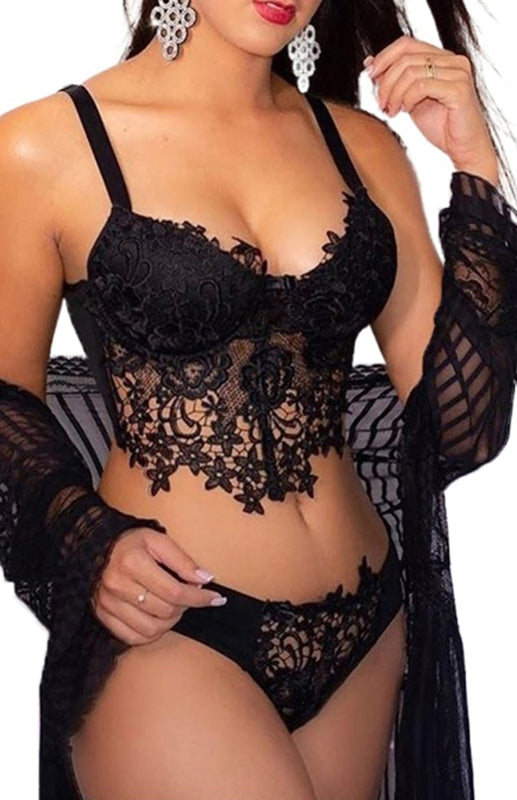 Blue Zone Planet | Spaghetti Straps Crochet Lace Hollow Out Bra Thong Lingerie Set-TOPS / DRESSES-[Adult]-[Female]-2022 Online Blue Zone Planet
