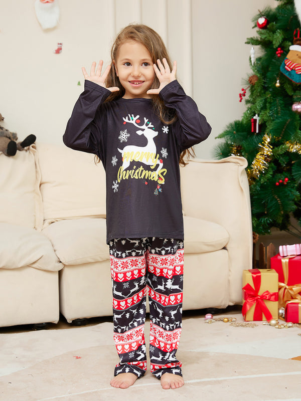 New Christmas Cartoon Elk Letter Round Neck Parent-Child Home Clothes Set Pajamas-TOPS / DRESSES-[Adult]-[Female]-2022 Online Blue Zone Planet
