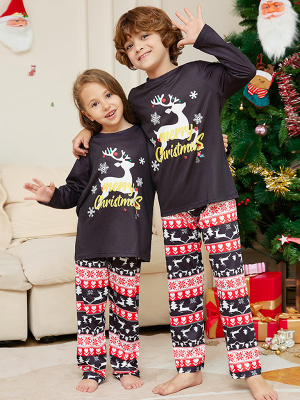 New Christmas Cartoon Elk Letter Round Neck Parent-Child Home Clothes Set Pajamas-TOPS / DRESSES-[Adult]-[Female]-2022 Online Blue Zone Planet