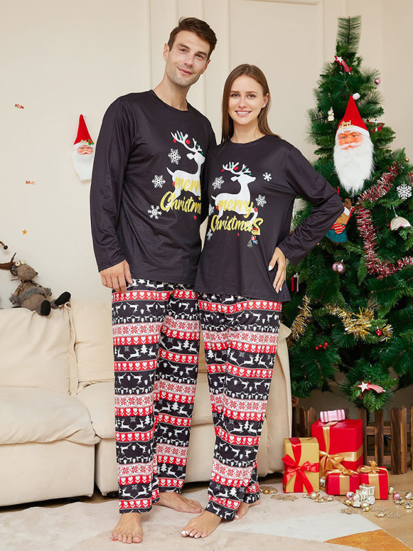 New Christmas Cartoon Elk Letter Round Neck Parent-Child Home Clothes Set Pajamas-TOPS / DRESSES-[Adult]-[Female]-2022 Online Blue Zone Planet