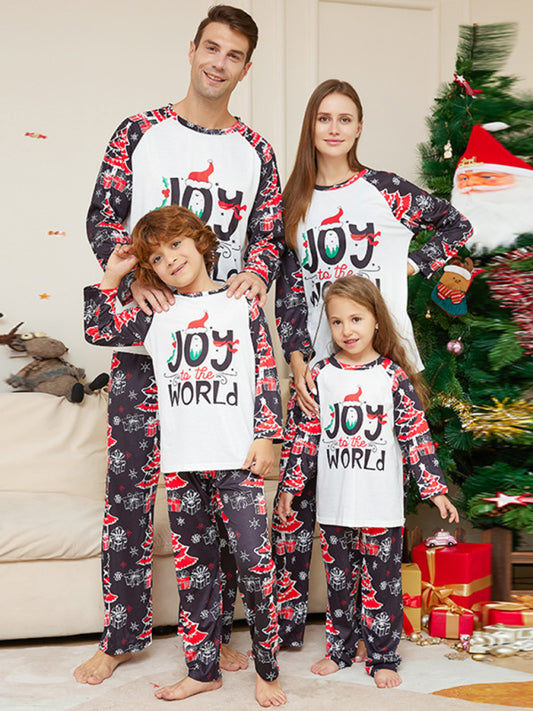 New Christmas cartoon letter Christmas tree print parent-child Christmas set pajamas-TOPS / DRESSES-[Adult]-[Female]-Black-S-2022 Online Blue Zone Planet