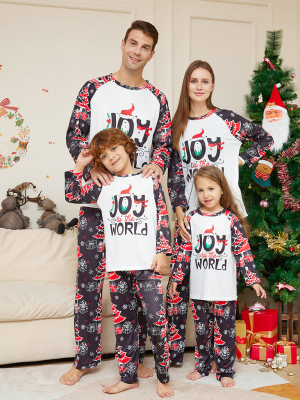 New Christmas cartoon letter Christmas tree print parent-child Christmas set pajamas-TOPS / DRESSES-[Adult]-[Female]-2022 Online Blue Zone Planet