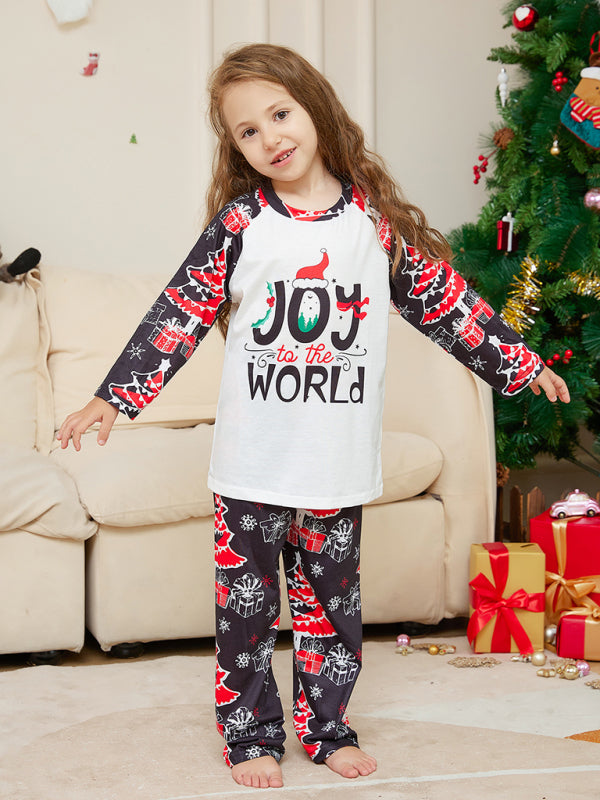 New Christmas cartoon letter Christmas tree print parent-child Christmas set pajamas-TOPS / DRESSES-[Adult]-[Female]-2022 Online Blue Zone Planet