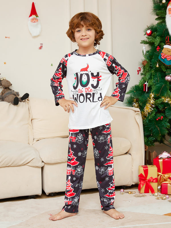 New Christmas cartoon letter Christmas tree print parent-child Christmas set pajamas-TOPS / DRESSES-[Adult]-[Female]-2022 Online Blue Zone Planet