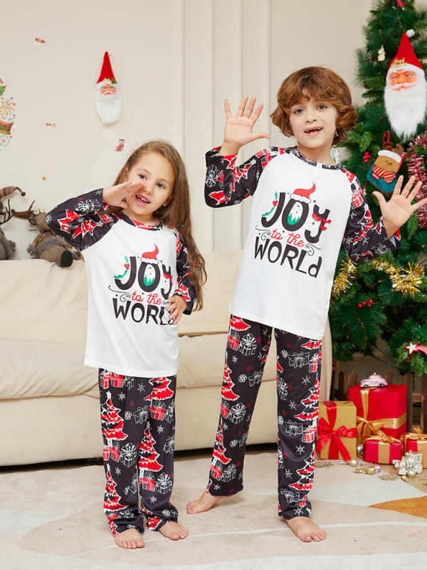 New Christmas cartoon letter Christmas tree print parent-child Christmas set pajamas-TOPS / DRESSES-[Adult]-[Female]-2022 Online Blue Zone Planet