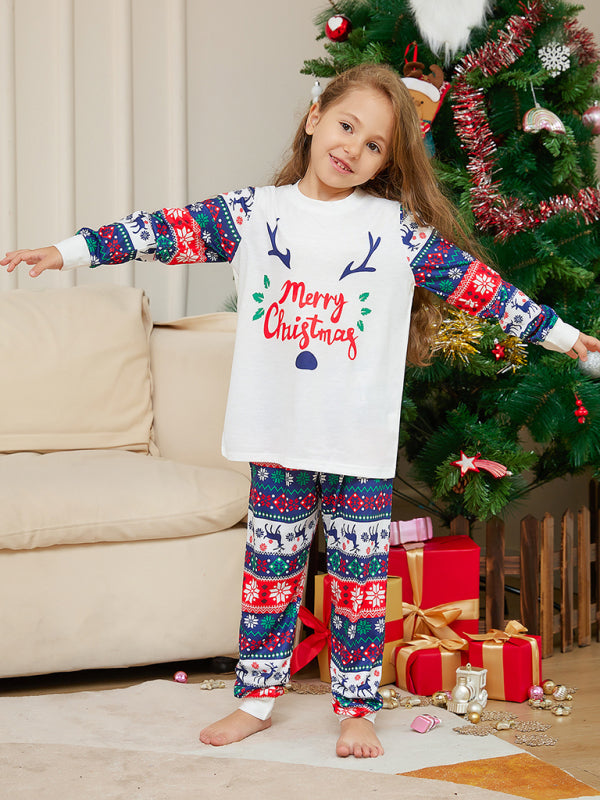 New Christmas Cartoon Letters Home Clothes Deer Antler Print Parent-Child Pajamas Set-TOPS / DRESSES-[Adult]-[Female]-2022 Online Blue Zone Planet