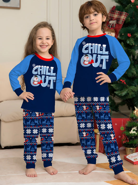 New letter snowflake print Christmas parent-child suit children's holiday long-sleeved home clothes BLUE ZONE PLANET