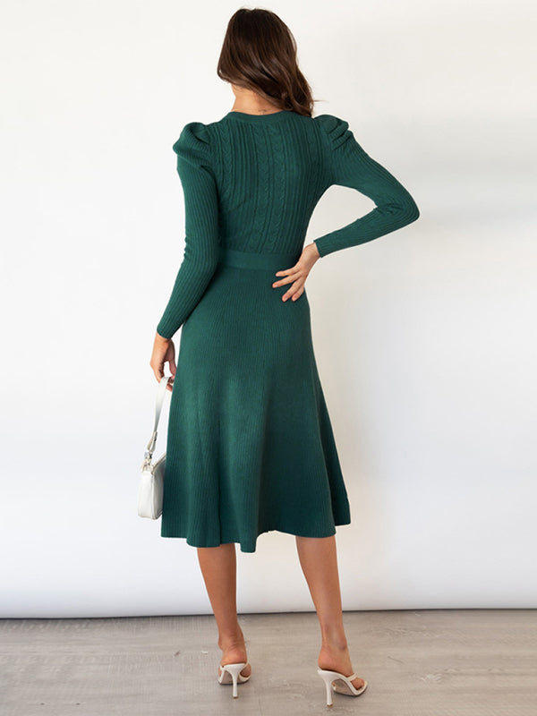 Long Sleeve Cable Knit Sweater Dresses BLUE ZONE PLANET