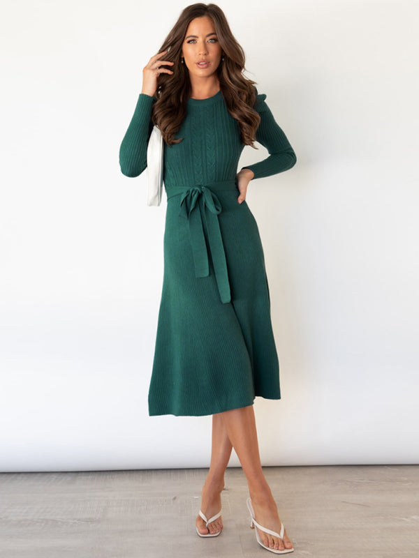 Long Sleeve Cable Knit Sweater Dresses BLUE ZONE PLANET