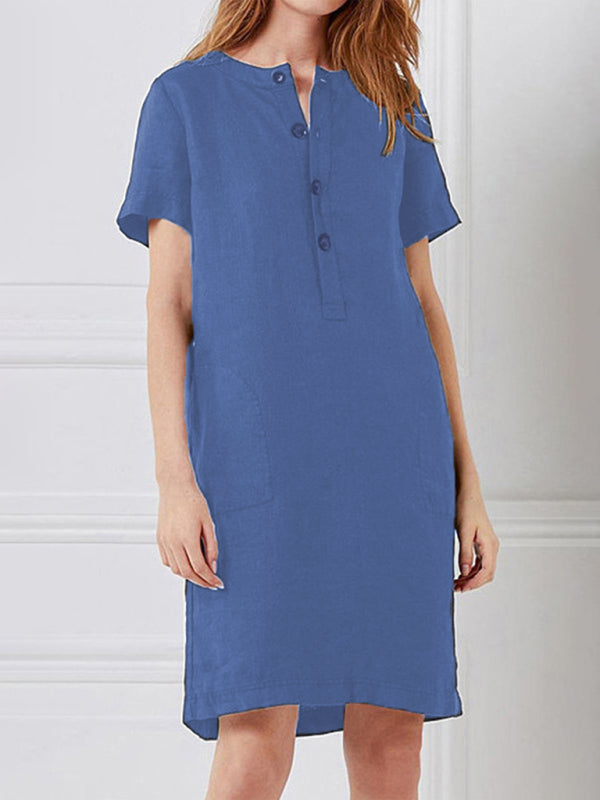 Blue Zone Planet |  Fashion Loose V-Neck Medium Length Dress kakaclo