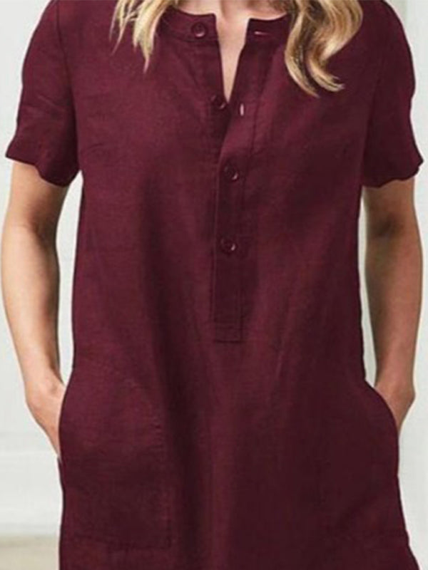 Blue Zone Planet |  Fashion Loose V-Neck Medium Length Dress kakaclo
