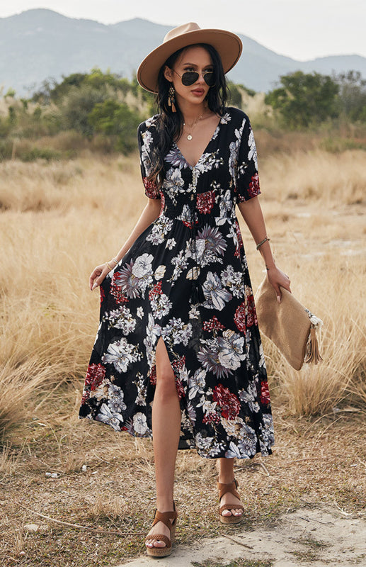 Women's Printed Waist Slimming Dress BLUE ZONE PLANET