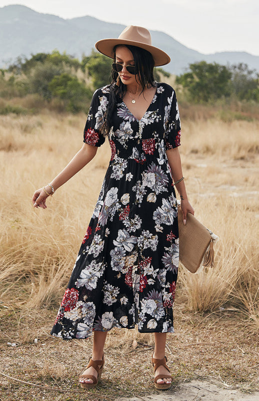 Women's Printed Waist Slimming Dress BLUE ZONE PLANET