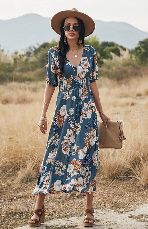 Women's Printed Waist Slimming Dress BLUE ZONE PLANET
