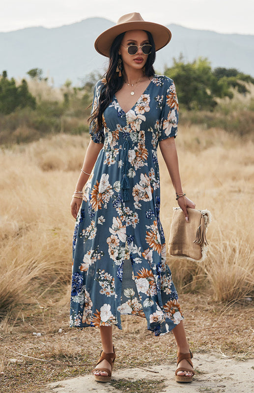 Women's Printed Waist Slimming Dress BLUE ZONE PLANET