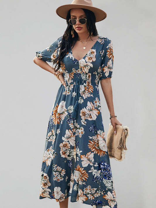 Women's Printed Waist Slimming Dress BLUE ZONE PLANET
