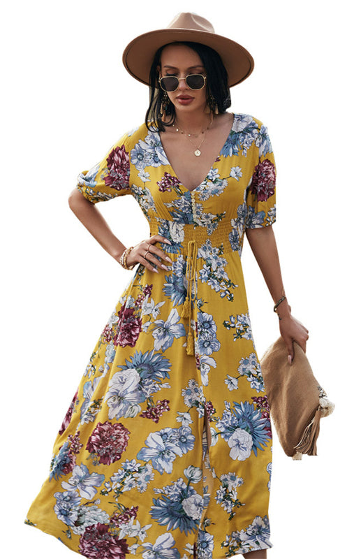 Women's Printed Waist Slimming Dress BLUE ZONE PLANET