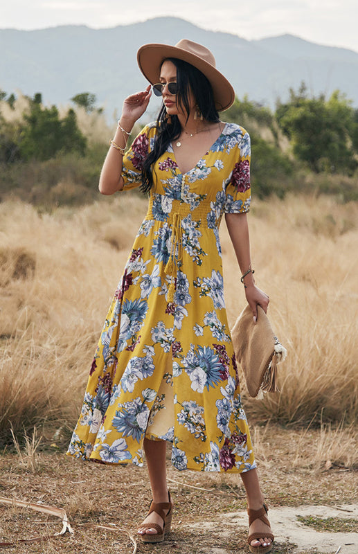 Women's Printed Waist Slimming Dress BLUE ZONE PLANET