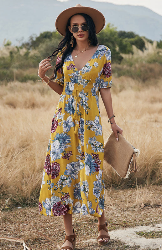 Women's Printed Waist Slimming Dress BLUE ZONE PLANET