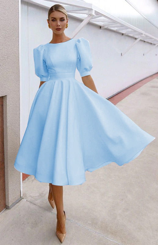 Blue Zone Planet |  Fashion Solid Color Slim Fit Sexy Big Swing Dress kakaclo