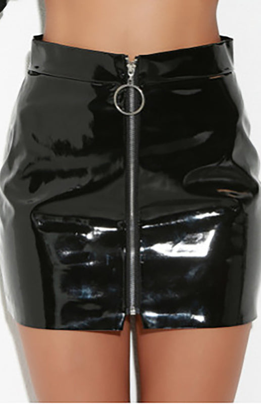 Blue Zone Planet |  Clubwear Mid Front Zip Leather Mini Skirt BLUE ZONE PLANET
