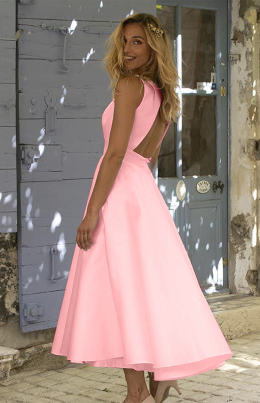 Blue Zone Planet |  Fashionable New Solid Color Backless Dress kakaclo